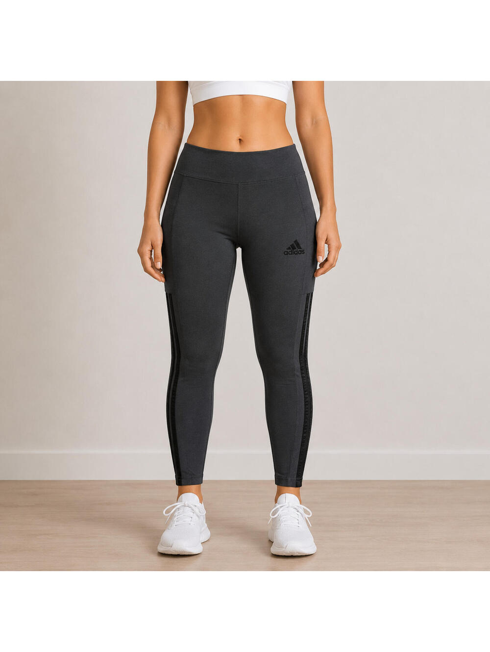 Adidas 3-stripe side panels Athletic Dark grey Tights Womens Medium High Rise